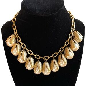 Lenora Dame Classic Brass Bead Cap Charm Necklace In Cream Pearl